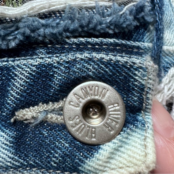 Y2K Canyon River Blues Embroidered Sheer-Panel Tie-Dye Denim Jacket oversized - Picture 5 of 16